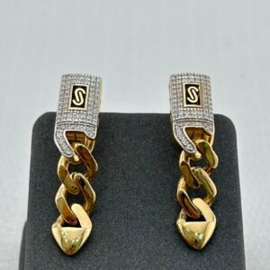 حلق ذهب عيار 18 سلسلة متدلية بحرف S عصري من جولدانا